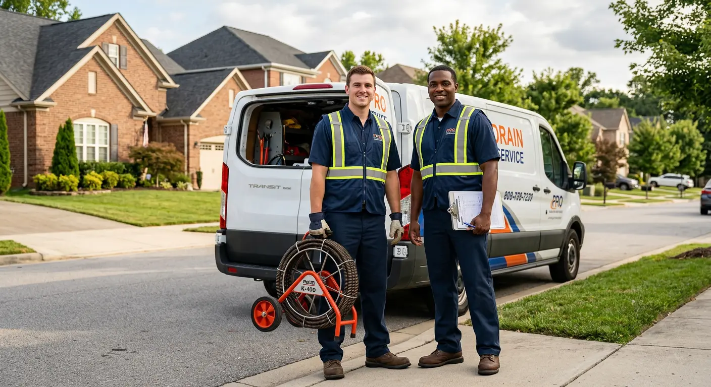 Sewer and drain service team with equipment ready for work in Middle Valley